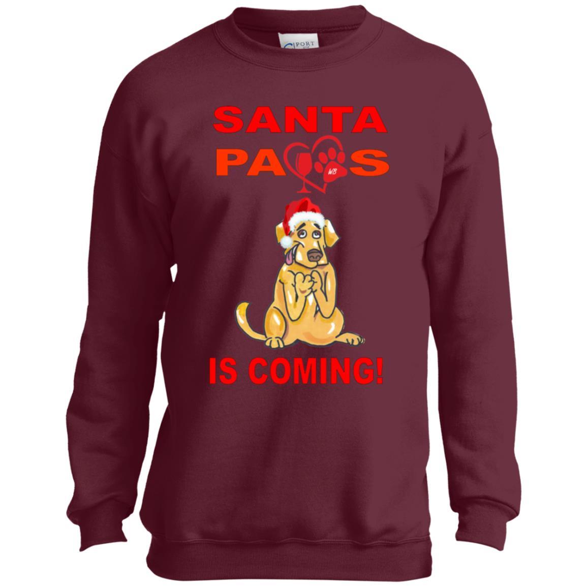 Sweatshirts Maroon / YXS WineyBitches.co Santa Paws Is Coming Youth Crewneck Sweatshirt WineyBitchesCo