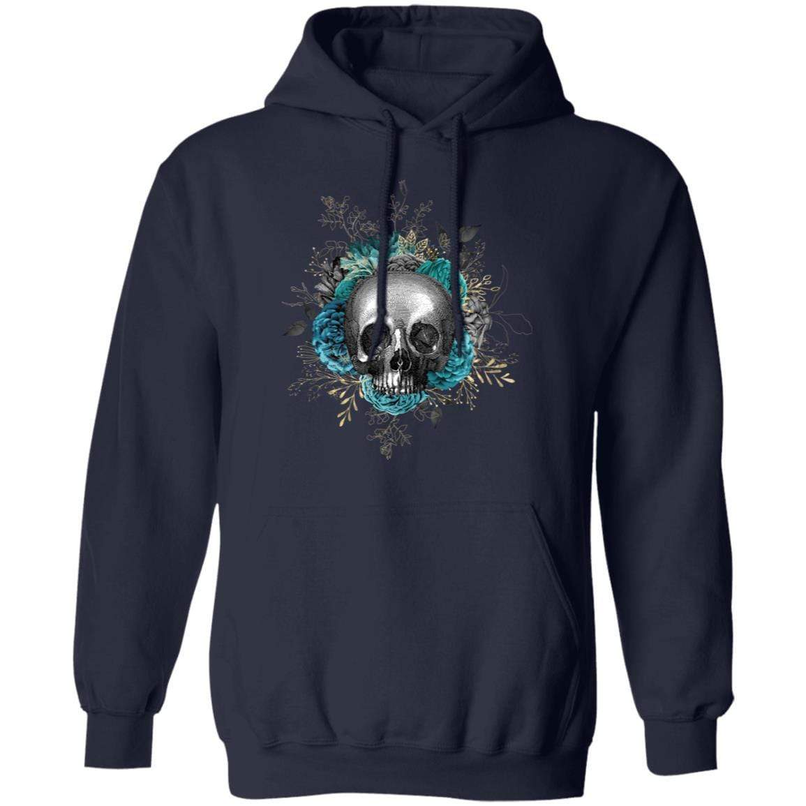 Sweatshirts Navy / S Winey Bitches Co Floral Skull Design #3 Pullover Hoodie 8 oz. WineyBitchesCo