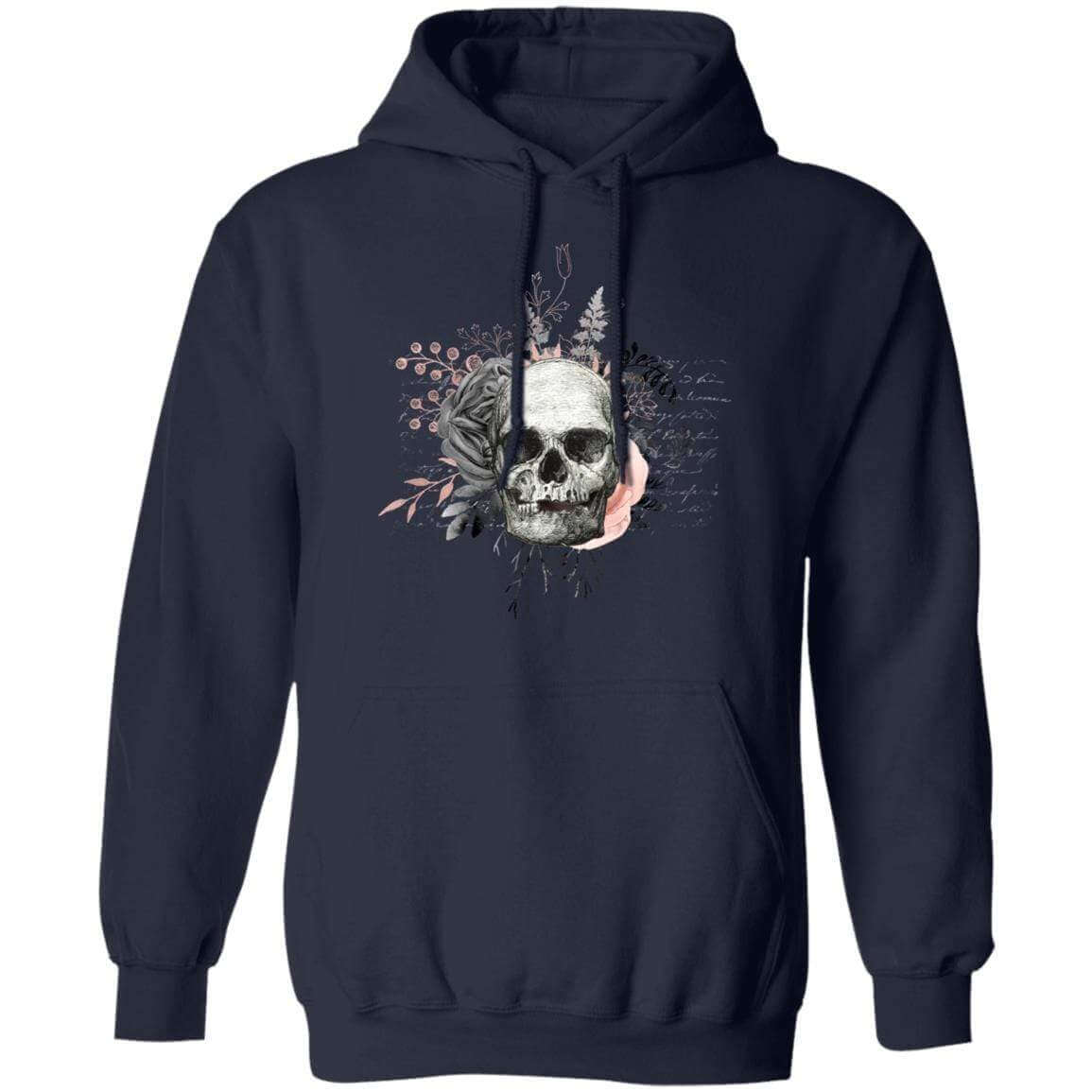 Sweatshirts Navy / S Winey Bitches Co Floral Skull Design #4 Pullover Hoodie 8 oz. WineyBitchesCo