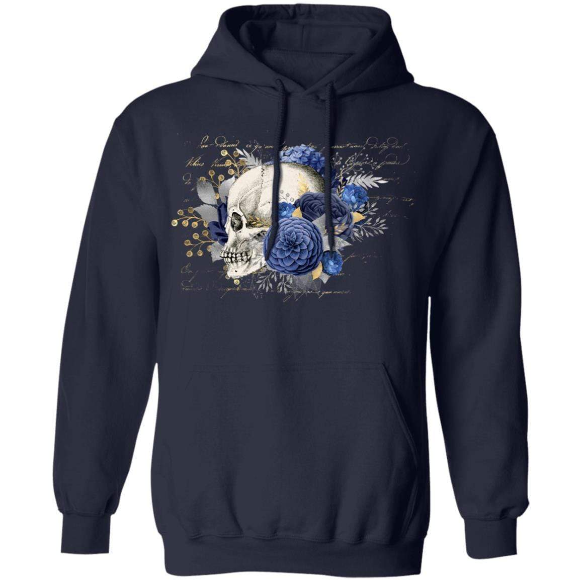 Sweatshirts Navy / S Winey Bitches Co Floral Skull Design #5 Pullover Hoodie 8 oz. WineyBitchesCo