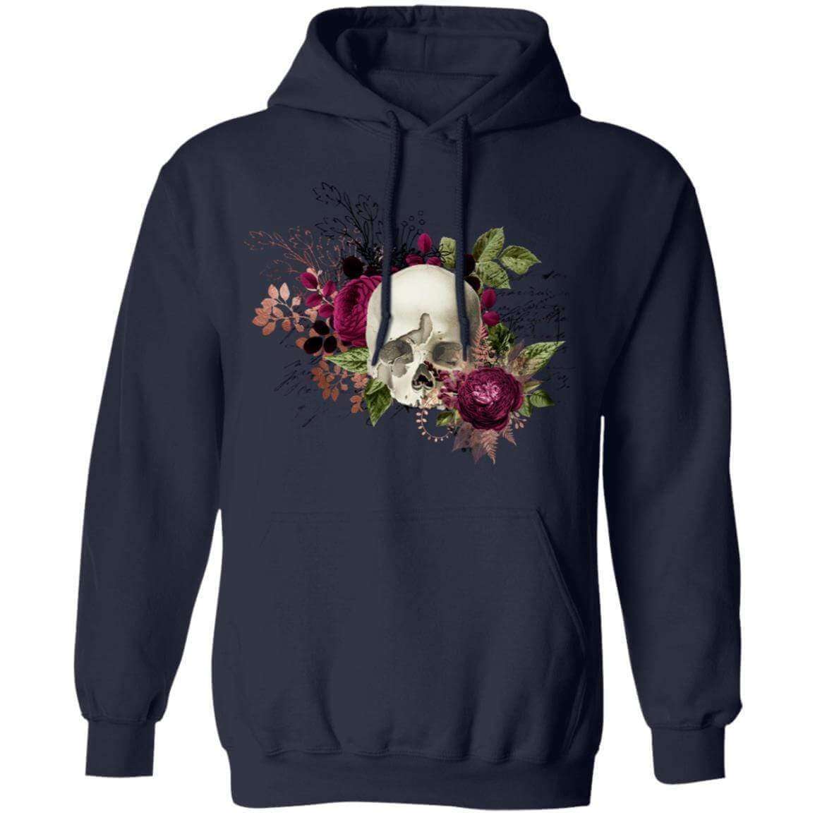 Sweatshirts Navy / S Winey Bitches Co Floral Skull Design #6 Pullover Hoodie 8 oz. WineyBitchesCo