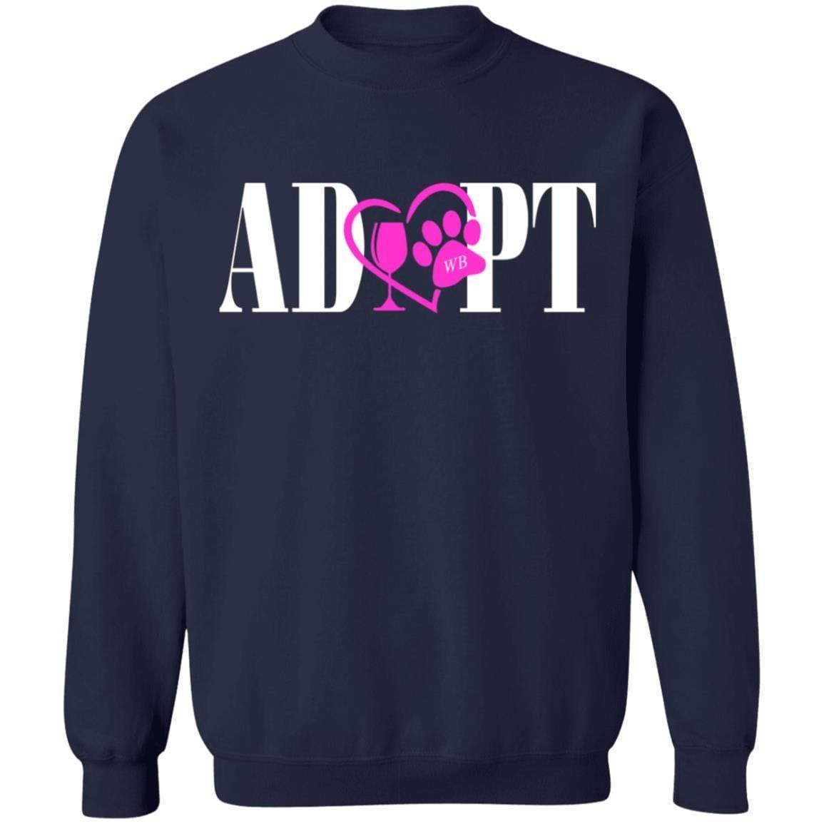 Sweatshirts Navy / S WineyBitches.Co “Adopt” Gildan Crewneck Pullover Sweatshirt  8 oz.-Pink Heart-Wht Lettering WineyBitchesCo