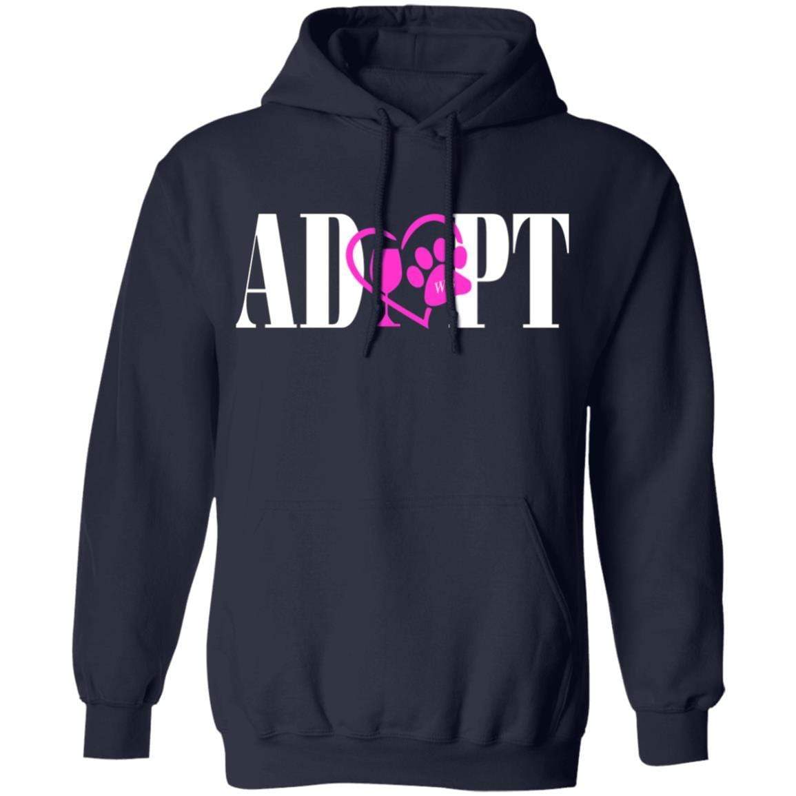 Sweatshirts Navy / S WineyBitches.Co “Adopt” Pullover Hoodie 8 oz.- Pink Heart-White Lettering WineyBitchesCo