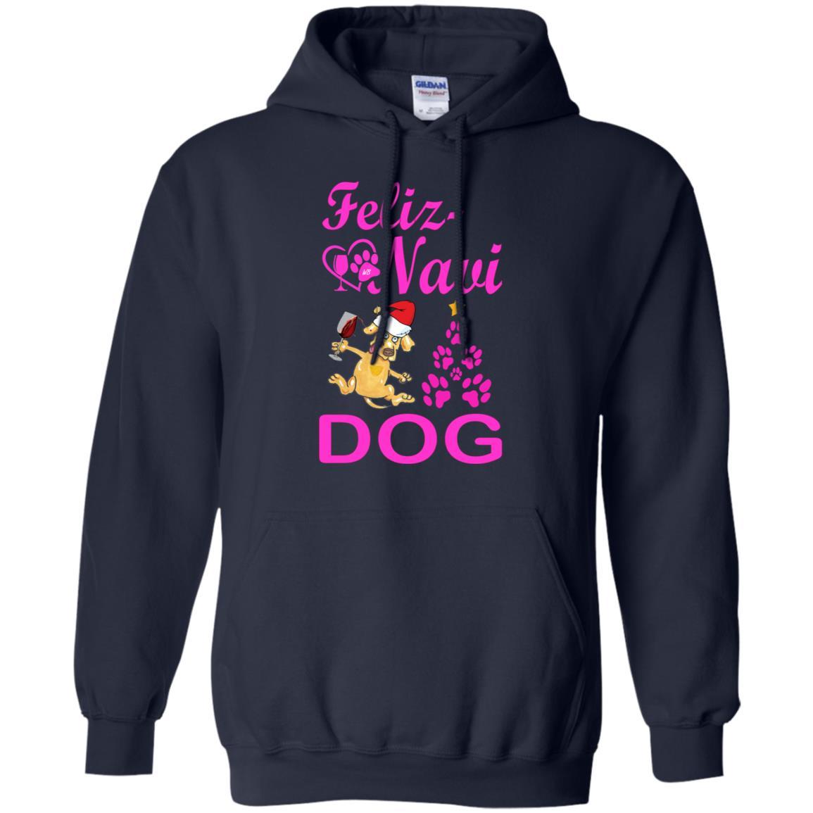Sweatshirts Navy / S WineyBitches.Co "Feliz Navi Dog" Pullover Hoodie 8 oz. -Pink Lettering WineyBitchesCo