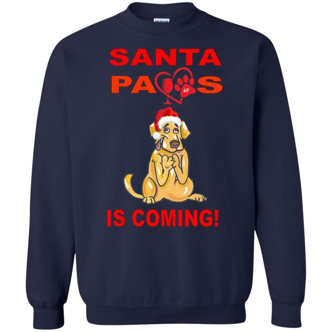 Sweatshirts Navy / S WineyBitches.co "Santa Paws Is Coming" Crewneck Pullover Sweatshirt  8 oz. WineyBitchesCo