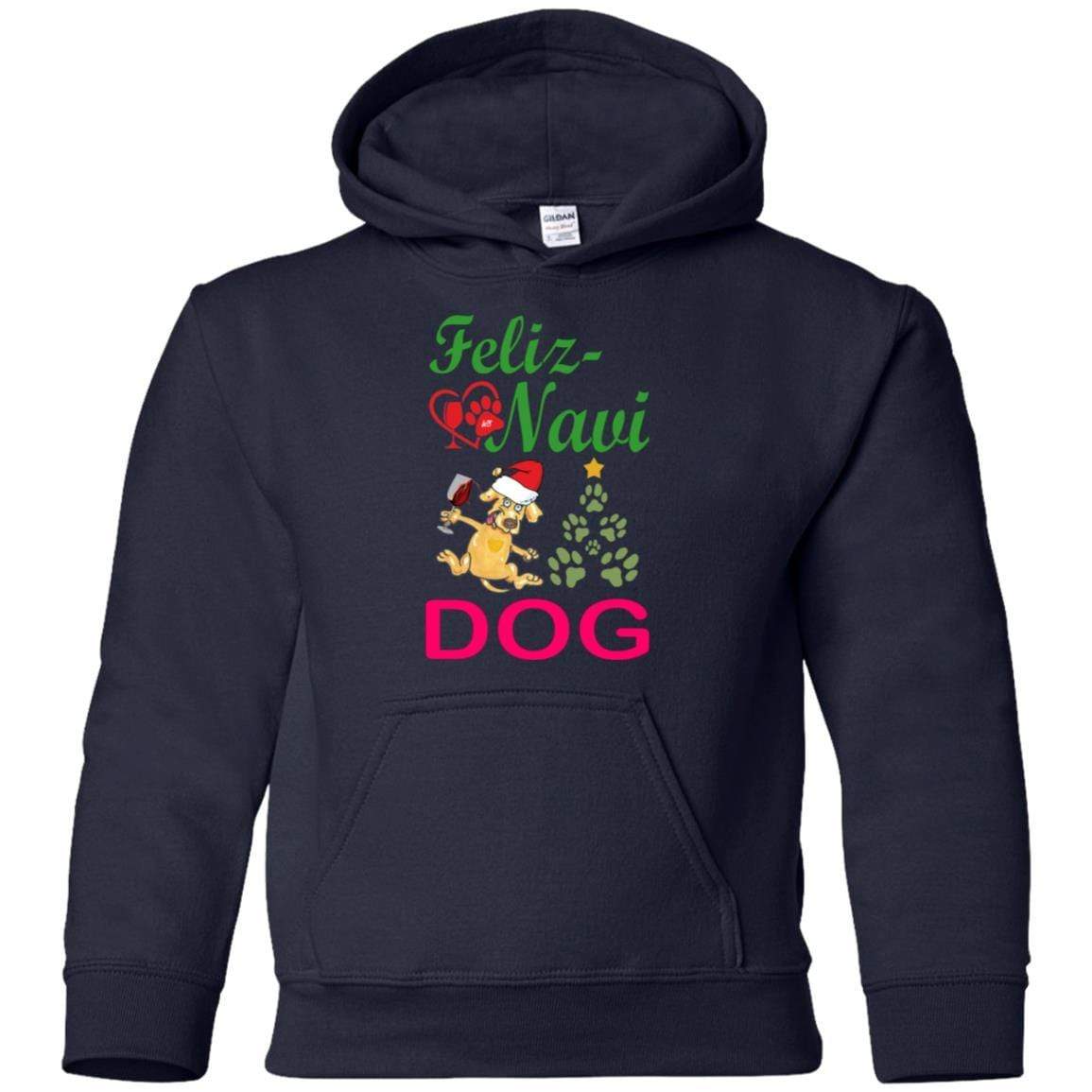 Sweatshirts Navy / YS WineyBitches.co Feliz Navi Dog Youth Pullover Hoodie WineyBitchesCo