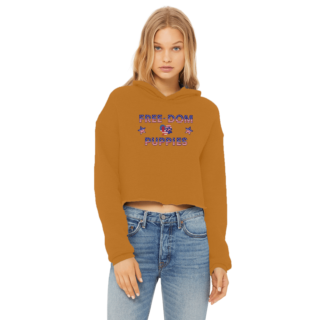 Sweatshirts Orange / XS WineyBitches.Co Free-Dom Puppies Ladies Cropped Raw Edge Hoodie WineyBitchesCo