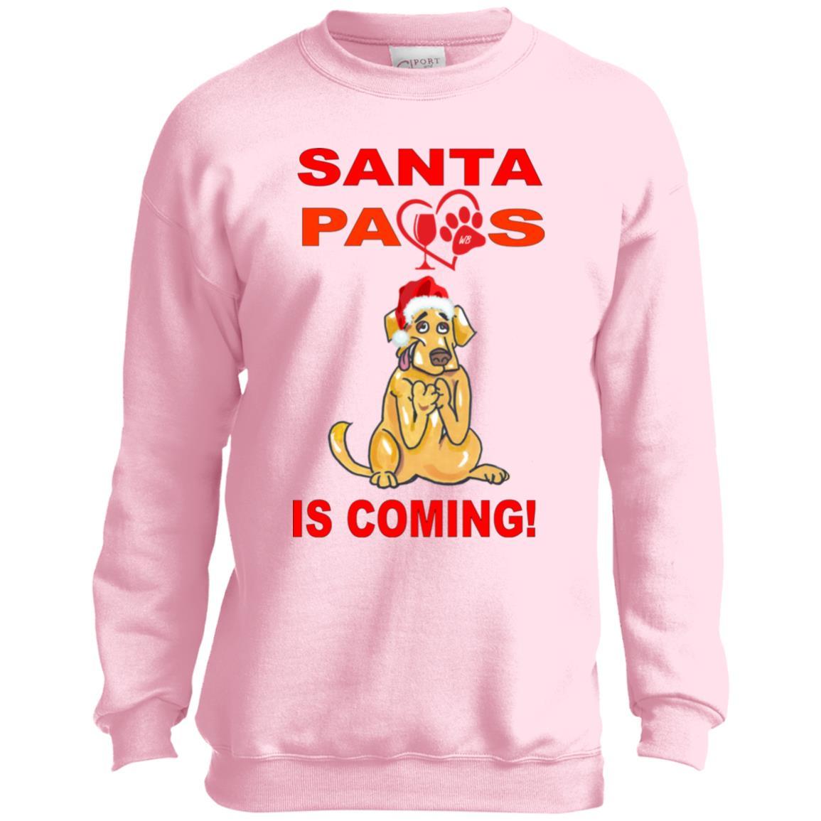 Sweatshirts Pale Pink / YXS WineyBitches.co Santa Paws Is Coming Youth Crewneck Sweatshirt WineyBitchesCo