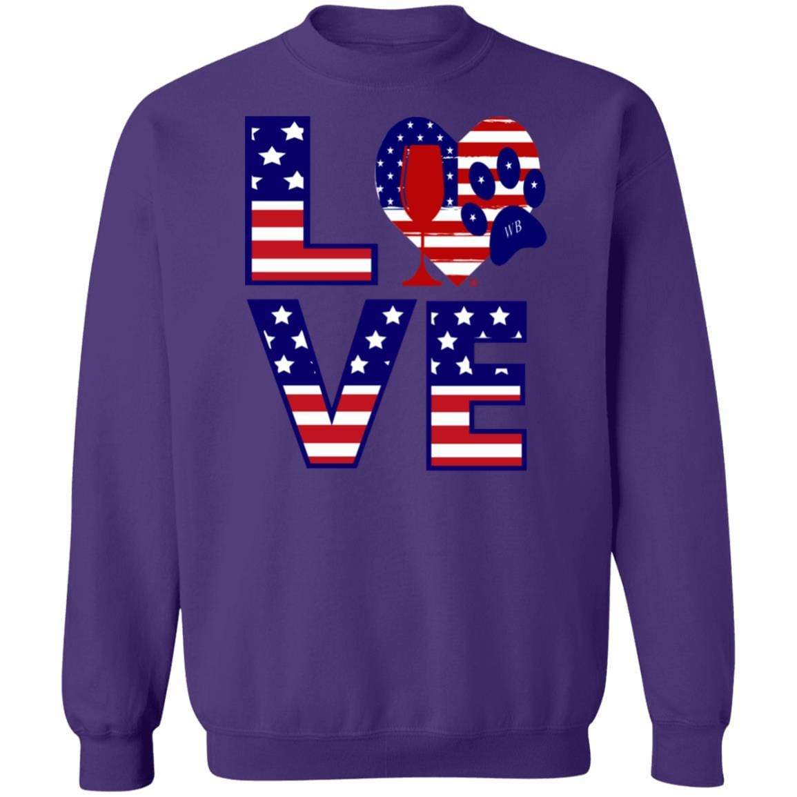 Sweatshirts Purple / S Winey Bitches Co "American Love Paw" Crewneck Pullover Sweatshirt  8 oz. WineyBitchesCo