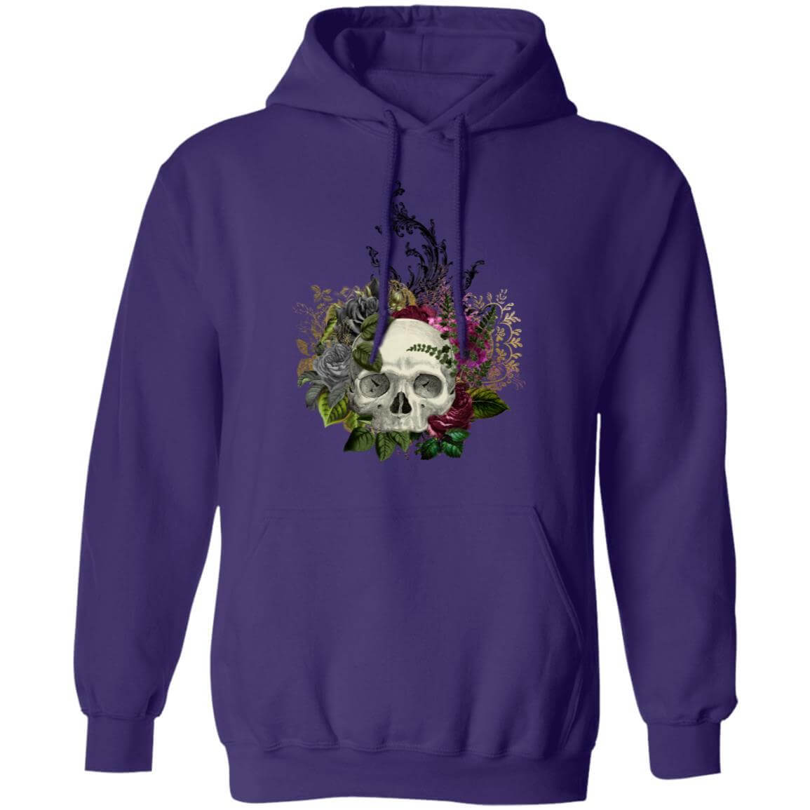 Sweatshirts Purple / S Winey Bitches Co Floral Skull Design #1 Pullover Hoodie 8 oz. WineyBitchesCo