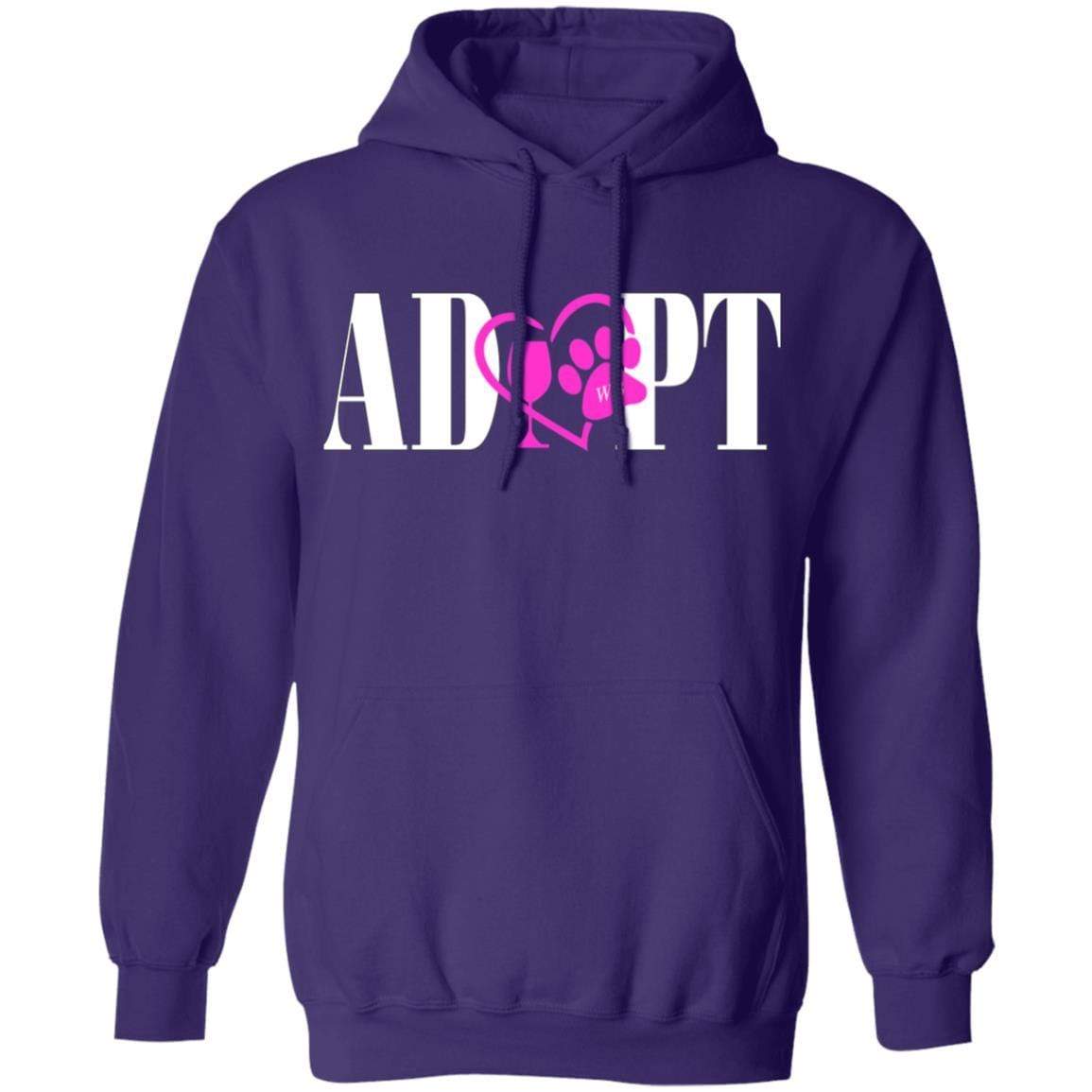 Sweatshirts Purple / S WineyBitches.Co “Adopt” Pullover Hoodie 8 oz.- Pink Heart-White Lettering WineyBitchesCo