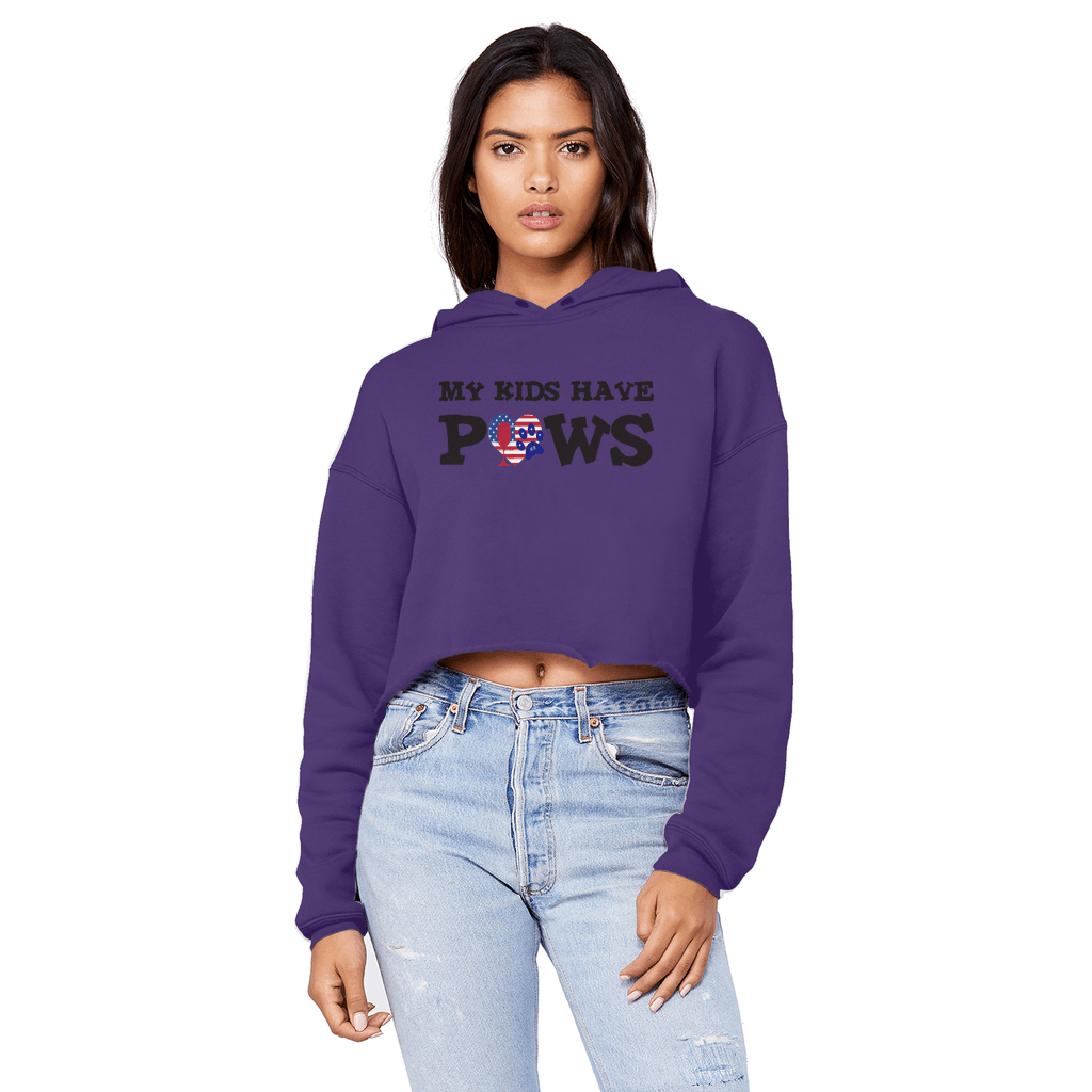 Sweatshirts Purple / XS WineyBitches.Co My Kids Have Paws Unisex Cropped Raw Edge Boyfriend Hoodie WineyBitchesCo