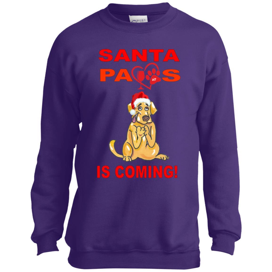 Sweatshirts Purple / YXS WineyBitches.co Santa Paws Is Coming Youth Crewneck Sweatshirt WineyBitchesCo