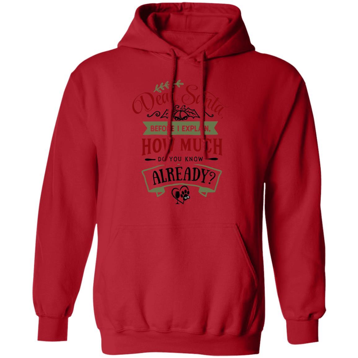 Sweatshirts Red / S WineyBitches.Co "Dear Santa Before I Explain, How Much Do You Already Know" Pullover Hoodie 8 oz. WineyBitchesCo