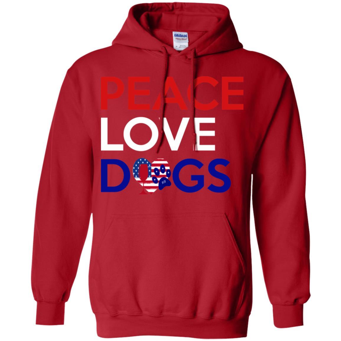 Sweatshirts Red / S WineyBitches.Co Peace Love Dogs Pullover Hoodie 8 oz. WineyBitchesCo