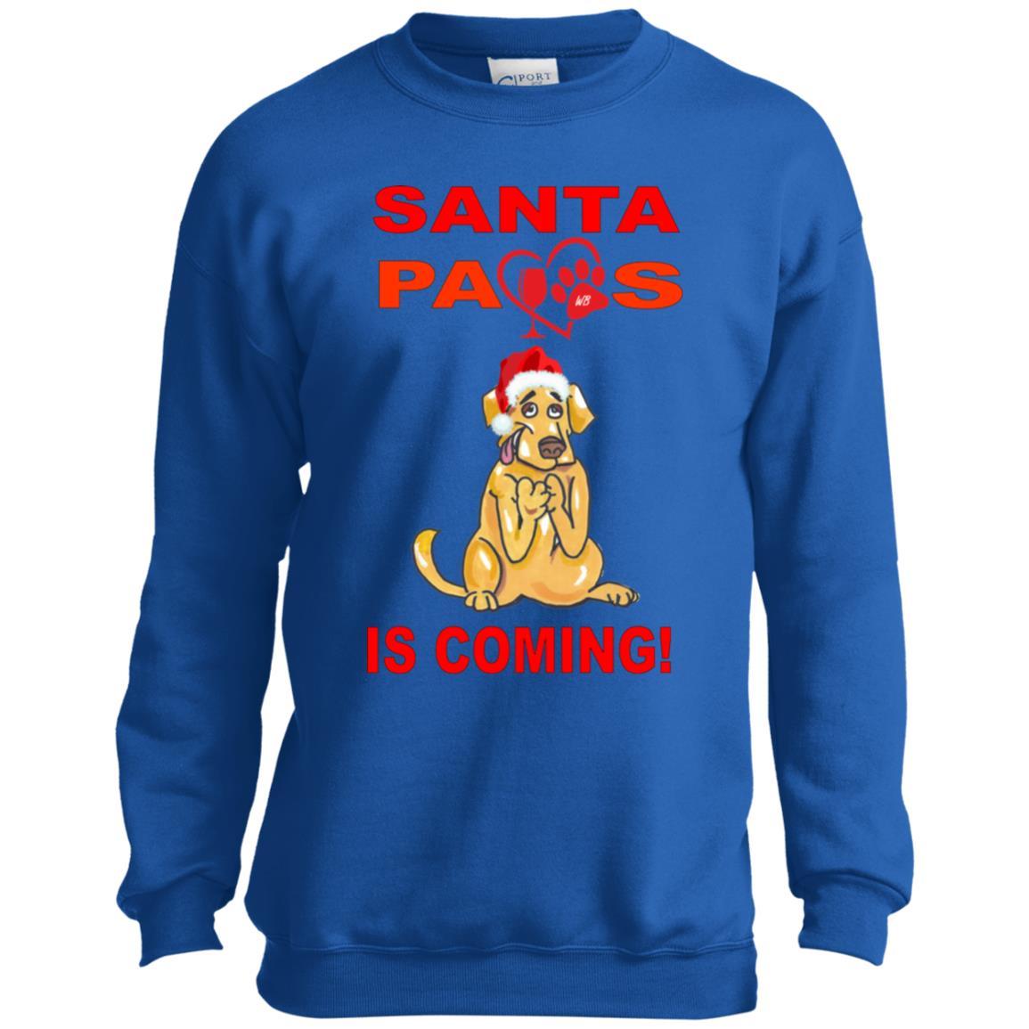 Sweatshirts Royal / YXS WineyBitches.co Santa Paws Is Coming Youth Crewneck Sweatshirt WineyBitchesCo