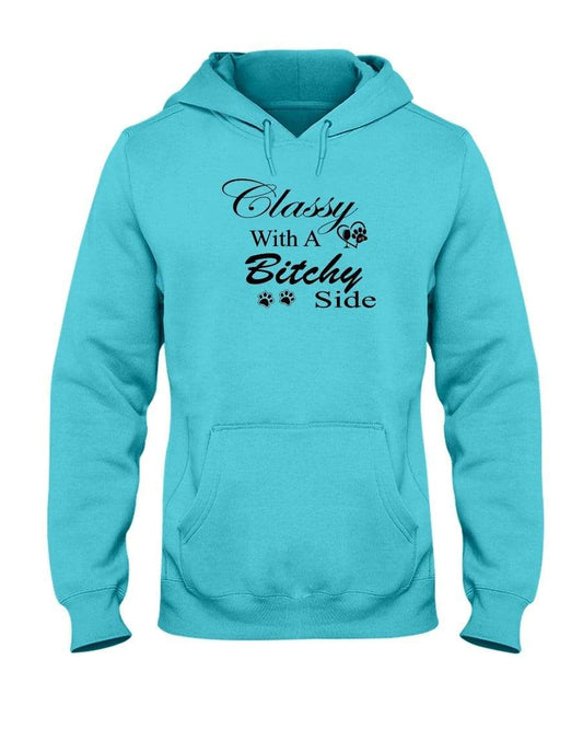 Sweatshirts Scuba Blue / S Winey Bitches Co "Classy with a Bitchy Side" White Letters 50/50 Hoodie WineyBitchesCo