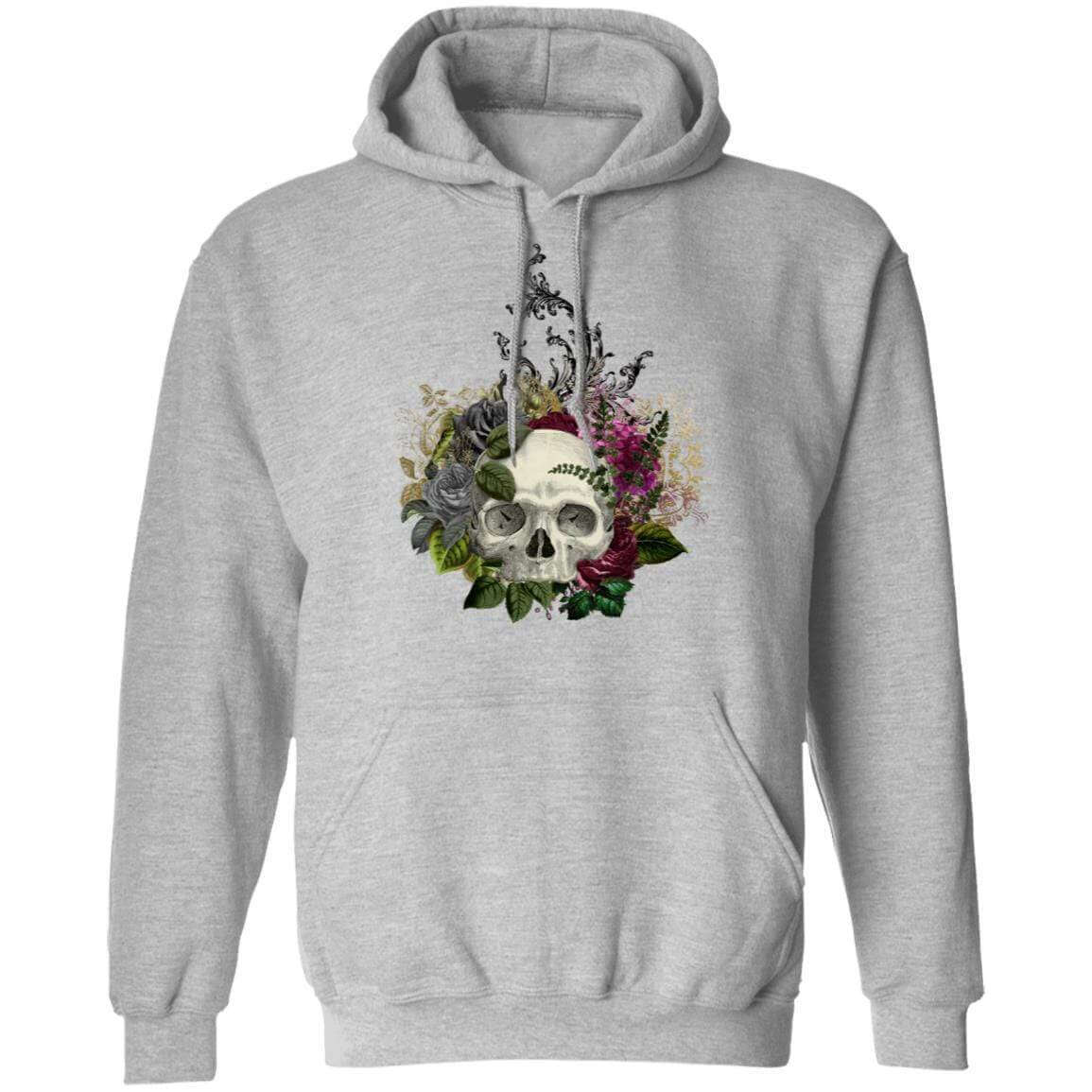 Sweatshirts Sport Grey / S Winey Bitches Co Floral Skull Design #1 Pullover Hoodie 8 oz. WineyBitchesCo