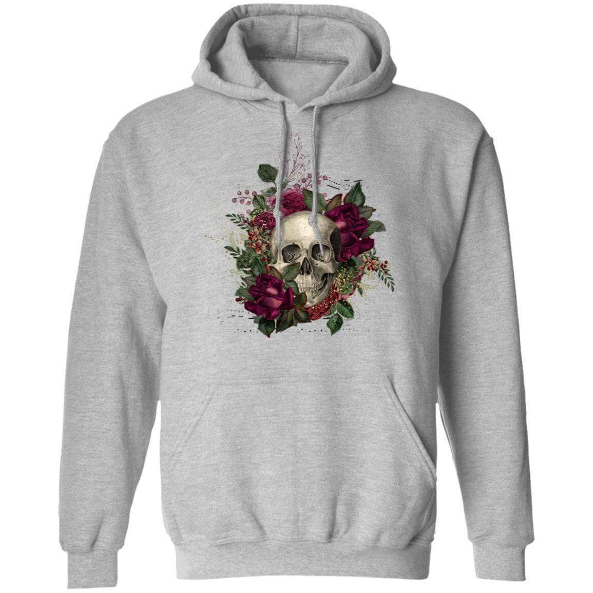 Sweatshirts Sport Grey / S Winey Bitches Co Floral Skull Design #2 Pullover Hoodie 8 oz. WineyBitchesCo