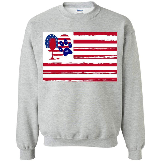 Sweatshirts Sport Grey / S WineyBitches.Co American Flag Wine Paw Heart (Horz) Crewneck Pullover Sweatshirt  8 oz. WineyBitchesCo