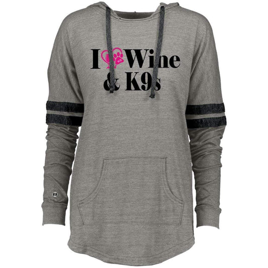 Sweatshirts Vintage Grey/Vintage Black / X-Small WineyBitches.Co "I Love Wine and K9s" Holloway Ladies Hooded Low Key Pullover WineyBitchesCo