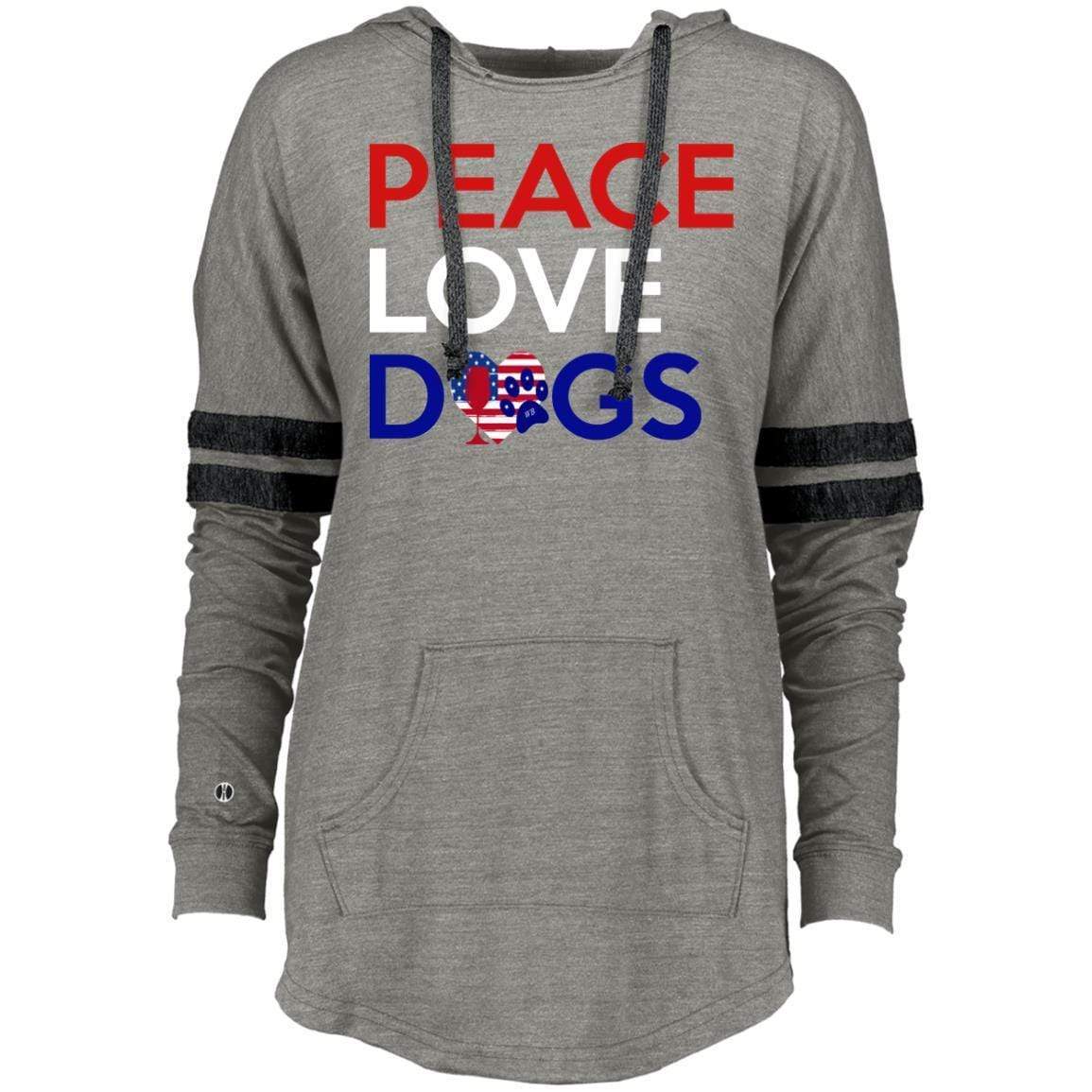 Sweatshirts Vintage Grey/Vintage Black / X-Small WineyBitches.Co Peace Love Dogs Ladies Hooded Low Key Pullover WineyBitchesCo