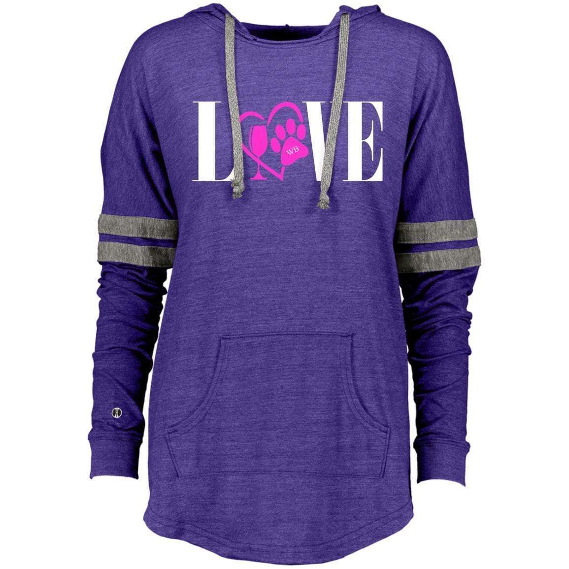 Sweatshirts Vintage Purple/Vintage Grey / X-Small WineyBitches.co "Love Paw" Collection -Wht Lettering Ladies Hooded Low Key Pullover WineyBitchesCo