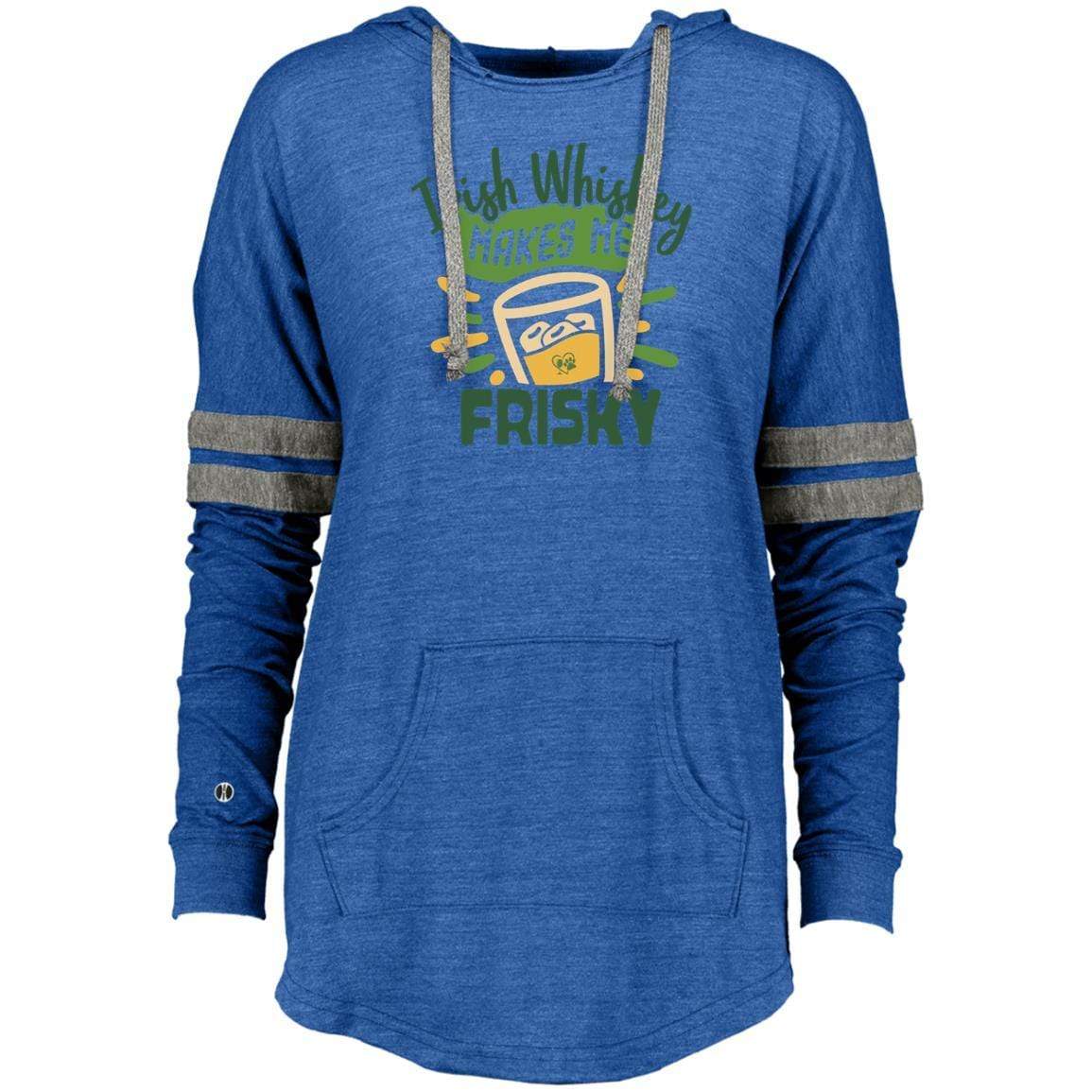 Sweatshirts Vintage Royal/Vintage Grey / X-Small Winey Bitches Co "Irish Whiskey Makes Me Frisky" Ladies Hooded Low Key Pullover WineyBitchesCo