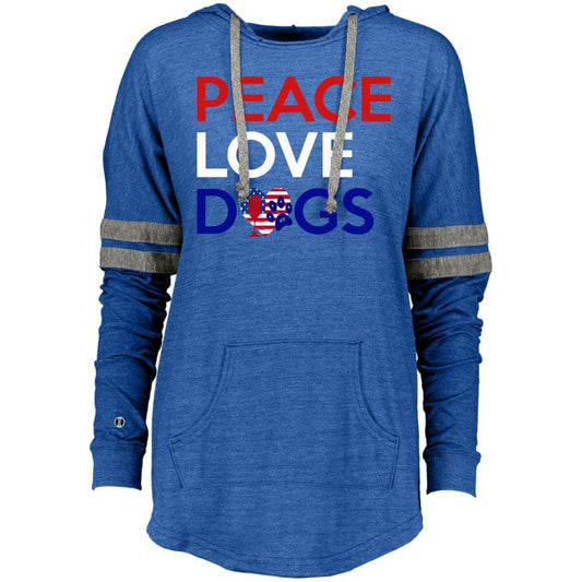 Sweatshirts Vintage Royal/Vintage Grey / X-Small WineyBitches.Co Peace Love Dogs Ladies Hooded Low Key Pullover WineyBitchesCo