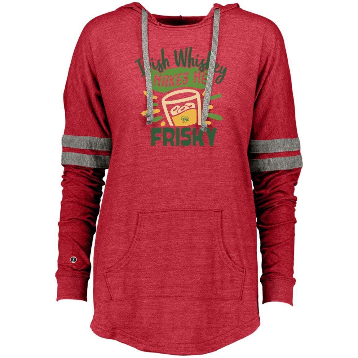 Sweatshirts Vintage Scarlet/Vintage Grey / X-Small Winey Bitches Co "Irish Whiskey Makes Me Frisky" Ladies Hooded Low Key Pullover WineyBitchesCo