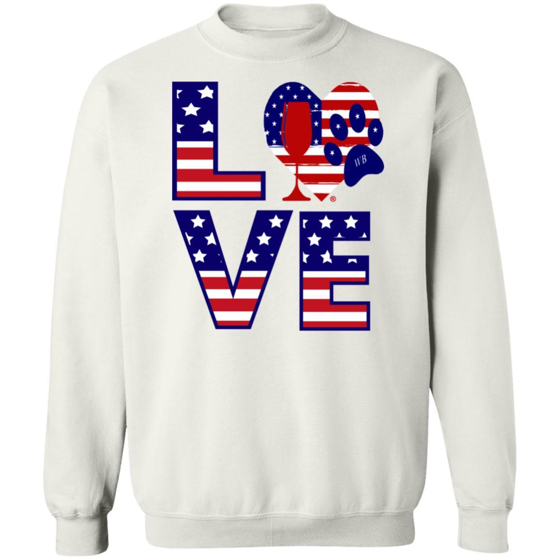 Sweatshirts White / S Winey Bitches Co "American Love Paw" Crewneck Pullover Sweatshirt  8 oz. WineyBitchesCo