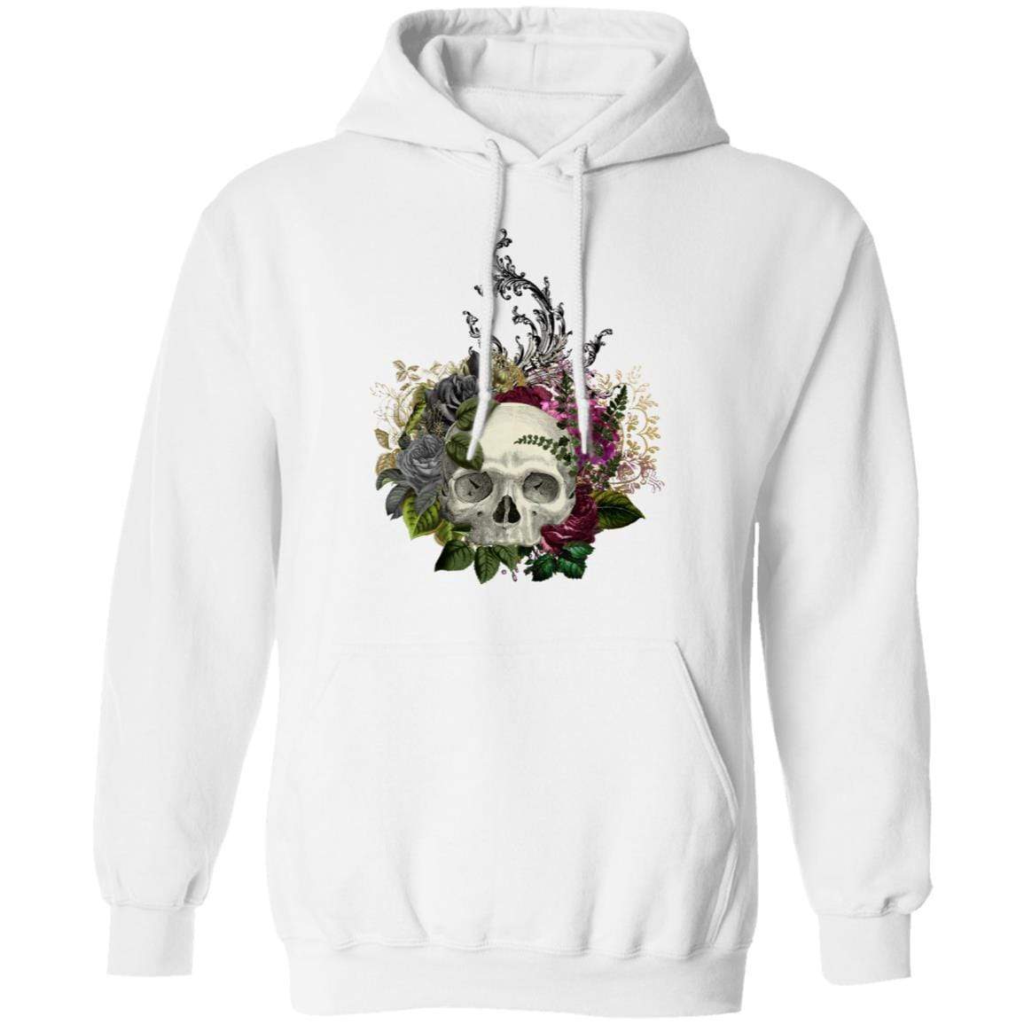 Sweatshirts White / S Winey Bitches Co Floral Skull Design #1 Pullover Hoodie 8 oz. WineyBitchesCo