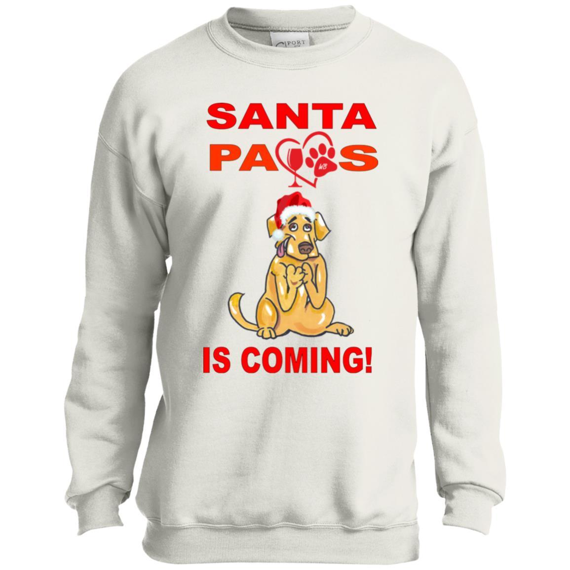 Sweatshirts White / YXS WineyBitches.co Santa Paws Is Coming Youth Crewneck Sweatshirt WineyBitchesCo