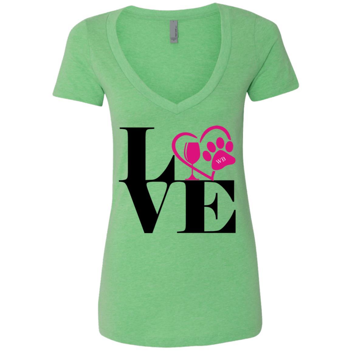 T-Shirts Apple Green / S WineyBitches.Co "Love Paw 2" Ladies' Deep V-Neck T-Shirt WineyBitchesCo
