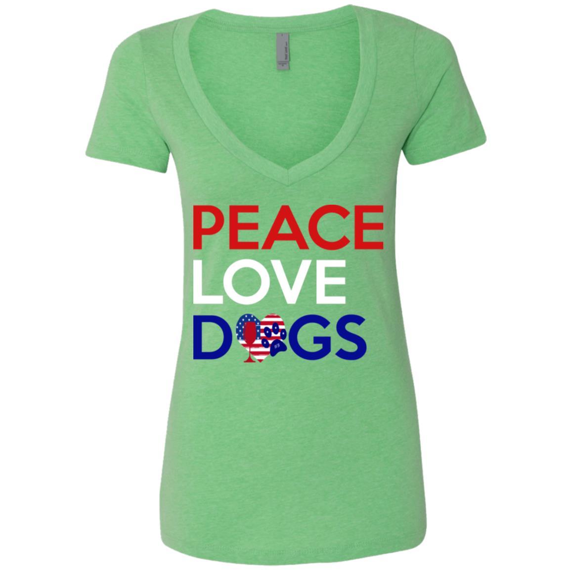 T-Shirts Apple Green / S WineyBitches.Co Peace Love Dogs Ladies' Deep V-Neck T-Shirt WineyBitchesCo