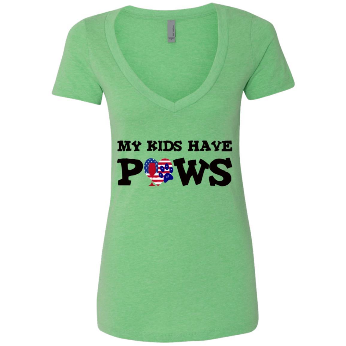 T-Shirts Apple Green / S WineyBitches.Col My Kids Have Paws Ladies' Deep V-Neck T-Shirt WineyBitchesCo