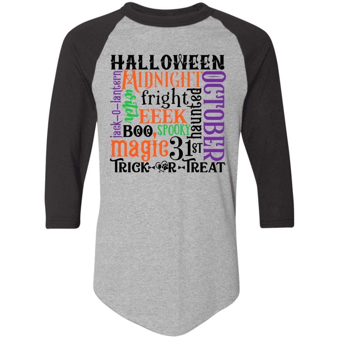 T-Shirts Athletic Heather/Black / S Winey Bitches Co "Halloween Word Jumble" Colorblock Raglan Jersey WineyBitchesCo