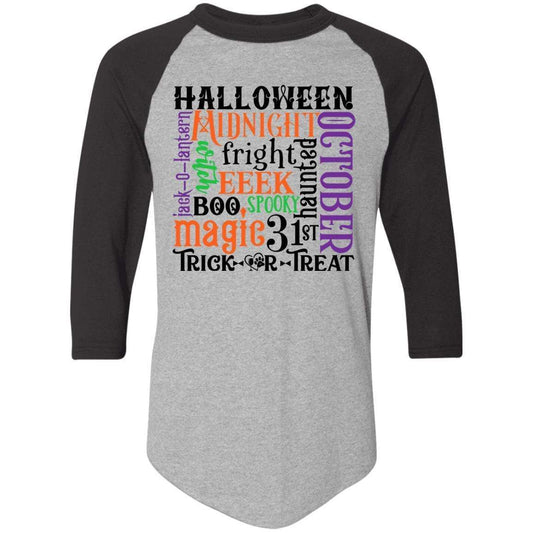 T-Shirts Athletic Heather/Black / S Winey Bitches Co "Halloween Word Jumble" Colorblock Raglan Jersey WineyBitchesCo