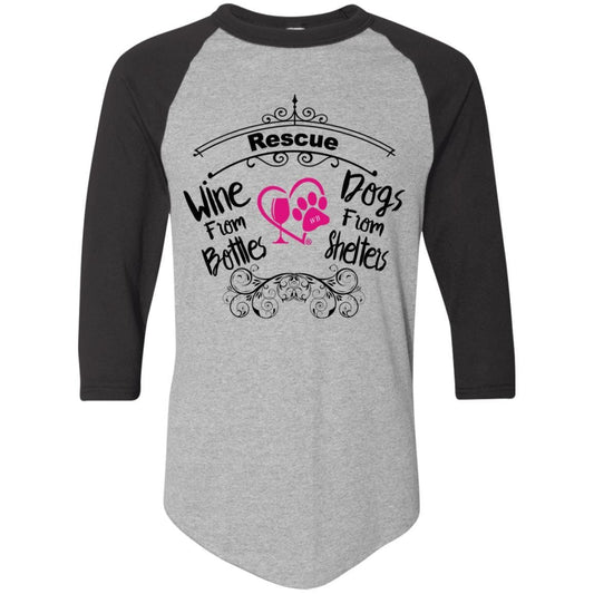 T-Shirts Athletic Heather/Black / S Winey Bitches Co "I Rescue Wine From Bottles & Dog From Shelters" Colorblock Raglan Jersey WineyBitchesCo