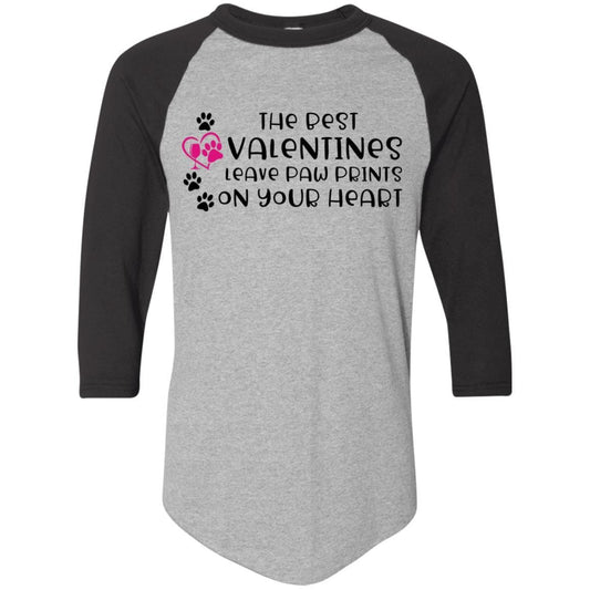 T-Shirts Athletic Heather/Black / S Winey Bitches Co "The Best Valentines Leave Paw Prints On Your Heart" Colorblock Raglan Jersey WineyBitchesCo