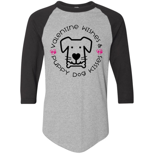 T-Shirts Athletic Heather/Black / S Winey Bitches Co 'Valentine Wishes and Puppy Dog Kisses" (Dog) Colorblock Raglan Jersey WineyBitchesCo