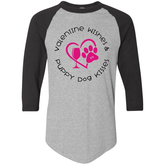 T-Shirts Athletic Heather/Black / S Winey Bitches Co 'Valentine Wishes and Puppy Dog Kisses" (Heart) Colorblock Raglan Jersey WineyBitchesCo