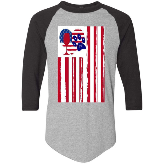 T-Shirts Athletic Heather/Black / S WineyBitches.Co American Flag Wine Paw Heart Colorblock Raglan Jersey WineyBitchesCo
