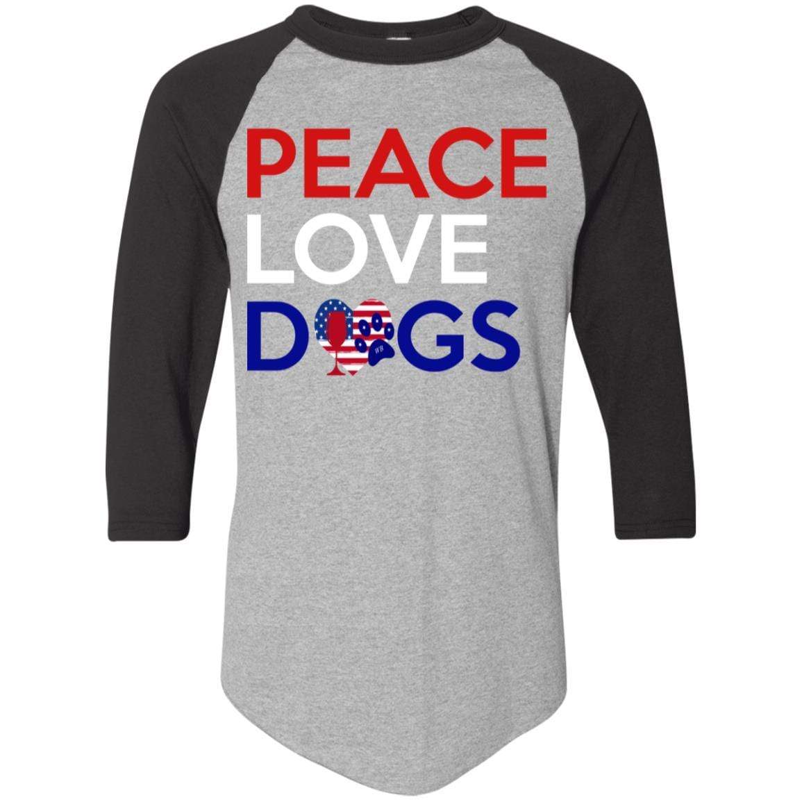 T-Shirts Athletic Heather/Black / S WineyBitches.Co Peace Love Dogs Colorblock Raglan Jersey WineyBitchesCo
