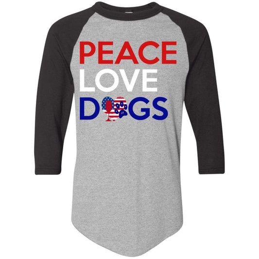 T-Shirts Athletic Heather/Black / S WineyBitches.Co Peace Love Dogs Colorblock Raglan Jersey WineyBitchesCo