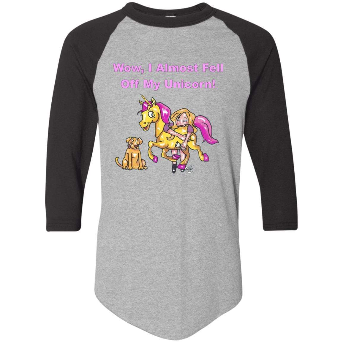 T-Shirts Athletic Heather/Black / S WineyBitches.co "Wow I Almost Fell Off My Unicorn Colorblock Raglan Jersey WineyBitchesCo