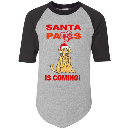 T-Shirts Athletic Heather/Black / YS WineyBitches.co Santa Paws Is Coming Youth Colorblock Raglan Jersey WineyBitchesCo