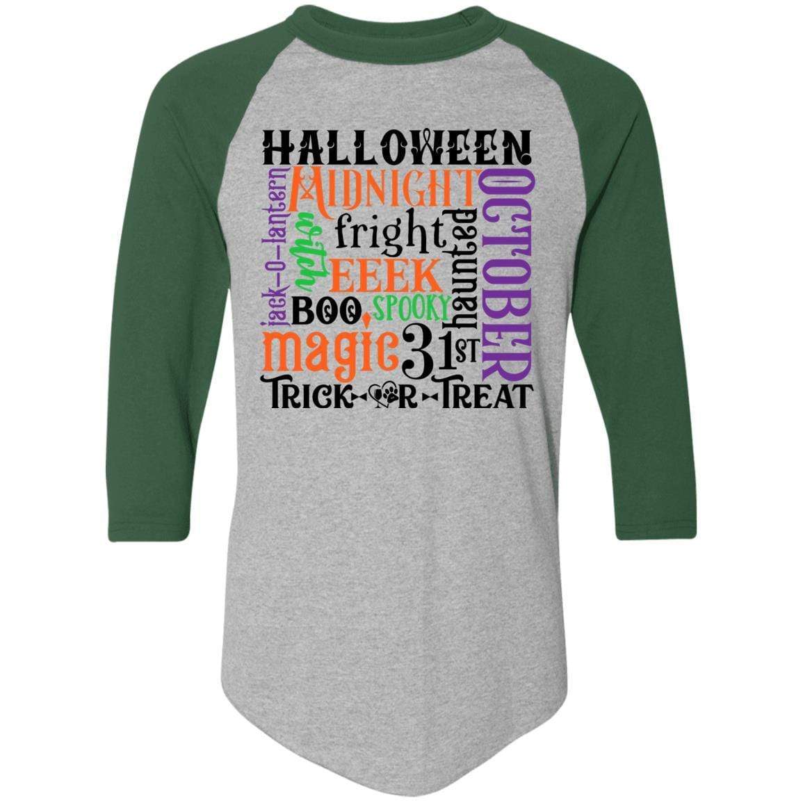 T-Shirts Athletic Heather/Dark Green / S Winey Bitches Co "Halloween Word Jumble" Colorblock Raglan Jersey WineyBitchesCo