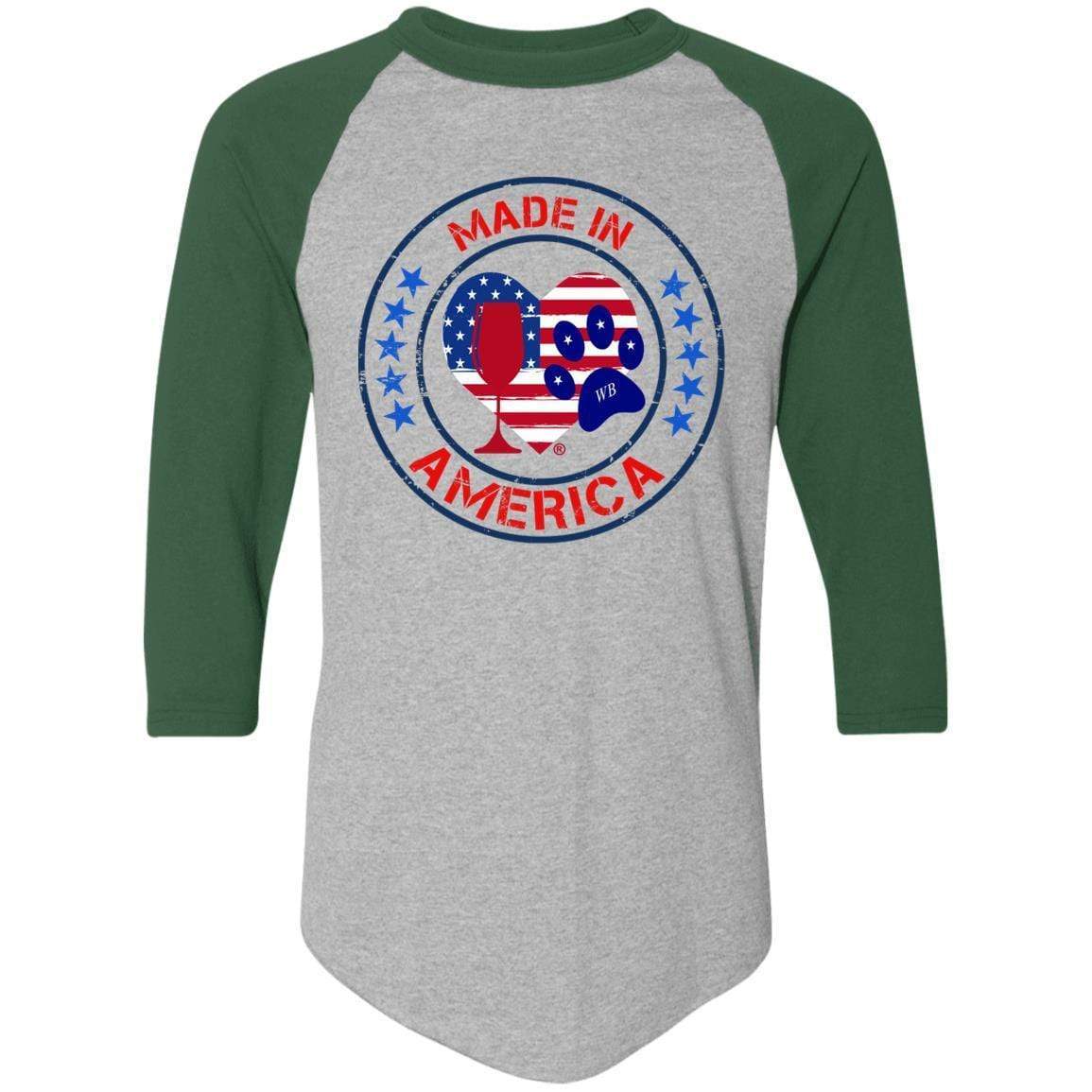 T-Shirts Athletic Heather/Dark Green / S Winey Bitches Co "Made In America" Colorblock Raglan Jersey WineyBitchesCo