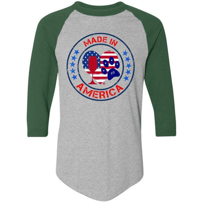 T-Shirts Athletic Heather/Dark Green / S Winey Bitches Co "Made In America" Colorblock Raglan Jersey WineyBitchesCo